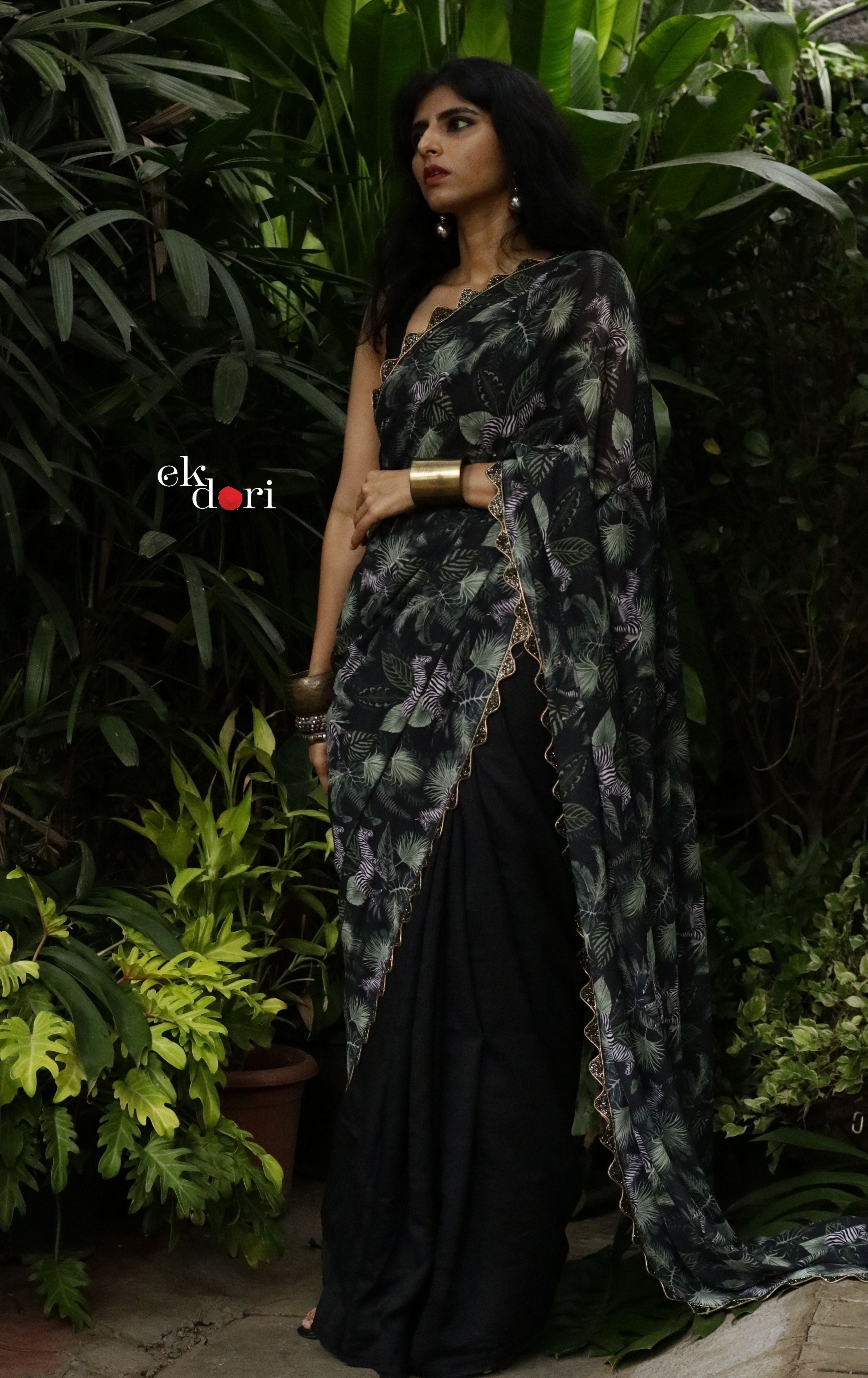 Zen Zebra Tropical Print Satin Statement Saree Buy Cocktail Sarees Online